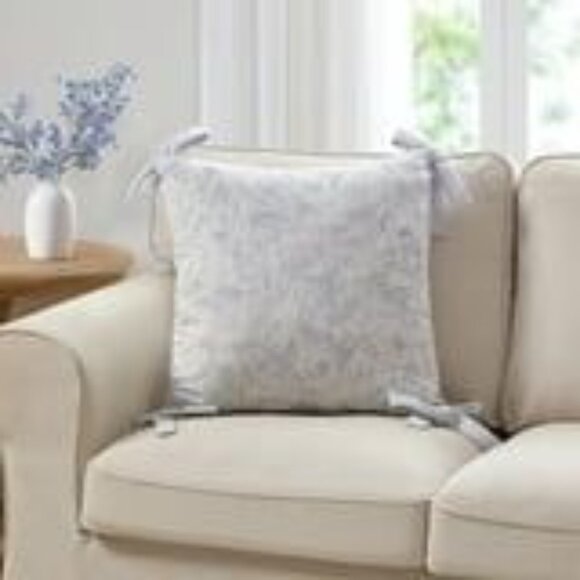 My Texas House Blue Bunny Toile Printed Dutch Velvet Easter Pillow 20" Spring - Picture 2 of 8